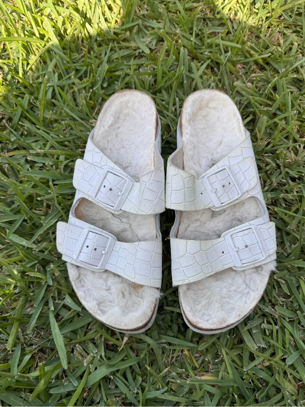 Birkenstock Arizona sandals white crocodile embossed leather